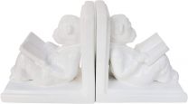 S/2 CERAMIC 7 INCH H READING MONKEY BOOKENDS, WHITE
