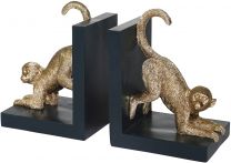 S/2 RESIN 8 INCH H MONKEY BOOKENDS, GOLD