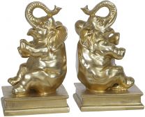 S/2 POLYRESIN ELEPHANT BOOKENDS, GOLD