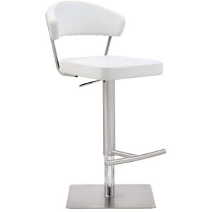 Maureen Barstool White adjustable height and square stainless steel base.