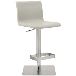 Watson Barstool Light Grey Faux Leather, adjustable height and square stainless steel base.