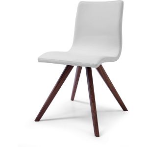 Olga Dining Chair White Faux Leather Natural walnut Solid Wood Legs