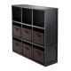 7-Pc Wainscoting Panel Shelf 3 x 3 Cube with 6 Chocolate Foldable Baskets