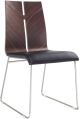 Lauren Dining Chair. Natural Walnut veneer Black Faux Leather. Metal frame with brushed nickel