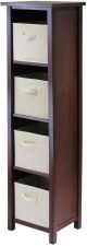 Verona 4-Section N Storage Shelf with 4 Foldable Beige Color Fabric Baskets