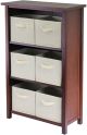 Verona 3- Section M Storage Shelf with 6 Foldable Beige Color Fabric Baskets