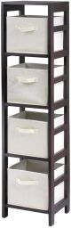 Capri 4-Section N Storage Shelf with 4 Foldable Beige Fabric Baskets