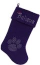 Believe Rhinestone 18 inch Velvet Christmas Stocking Purple