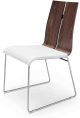 Lauren Dining Chair. Natural Walnut veneer White Faux Leather. Metal frame with brushed nickel
