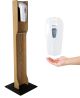 Automatic Touchless Gel Hand Sanitizer Dispenser on Designer Floor Stand, with Drip Catcher, Light Oak