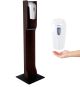Automatic Touchless Gel Hand Sanitizer Dispenser on Designer Floor Stand, with Drip Catcher, Mahogany