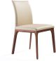 Stella Dining Chair taupe faux leather solid wood with walnut veneer base frame.