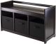 Addison 4pc Storage Bench with 3 Foldable Fabric baskets in Black