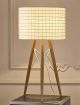 Amber Table Lamp Wooden Base and White Fabric Shade
