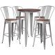 30 Inch  Round Silver Metal Bar Table Set with Wood Top and 4 Stools