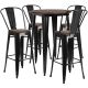 30 Inch  Round Black Metal Bar Table Set with Wood Top and 4 Stools