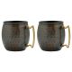 Moscow Mule Mug Hammered in Antique Black Matte Finish with Brass Handle 16oz - (Set of 2)