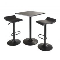 Obsidian 3pc Table Set, Square Table Counter Height with 2 Airlift Stools all Black