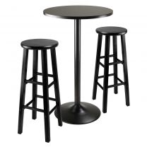3pc Round Black Pub Table with two 29" Wood Stool Square Legs