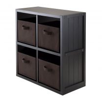 5-PC Wainscoting Panel Shelf 2 x 2 with 4 Chocolate Fabric Baskets