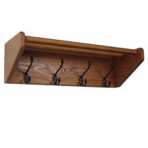4 Hook Shelf, Black Hooks, Medium Oak