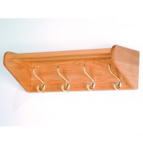 4 Hook Shelf, Brass Hooks, Light Oak