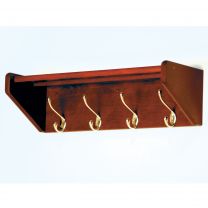 4 Hook Shelf, Brass Hooks, Mahogany