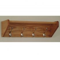 4 Hook Shelf, Nickel Hooks, Light Oak