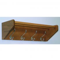 4 Hook Shelf, Nickel Hooks, Medium Oak