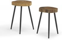 Penelope Indoor/Outdoor Side Table, teak wood top and powder-coating finish steel legs
