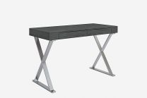 Elm Desk Large, High gloss Grey, two drawers, Stainless steel base