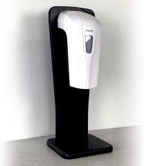 Automatic Touchless Gel Hand Sanitizer Dispenser on Oak Countertop Stand, Black