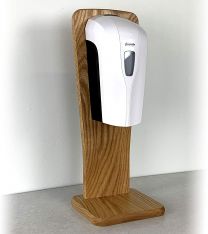 Automatic Touchless Gel Hand Sanitizer Dispenser on Oak Countertop Stand, Light Oak