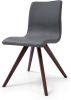 Olga Dining Chair Gray Faux Leather Natural walnut Solid Wood Legs